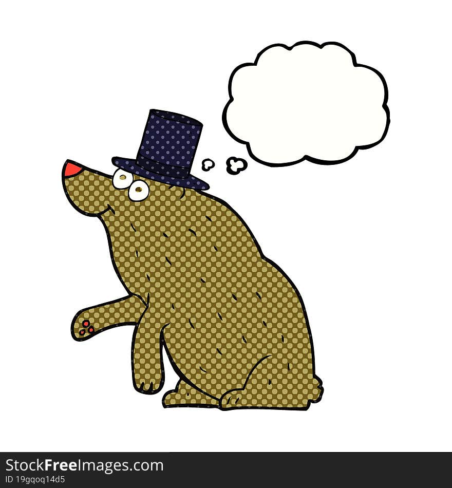 freehand drawn thought bubble cartoon bear in top hat