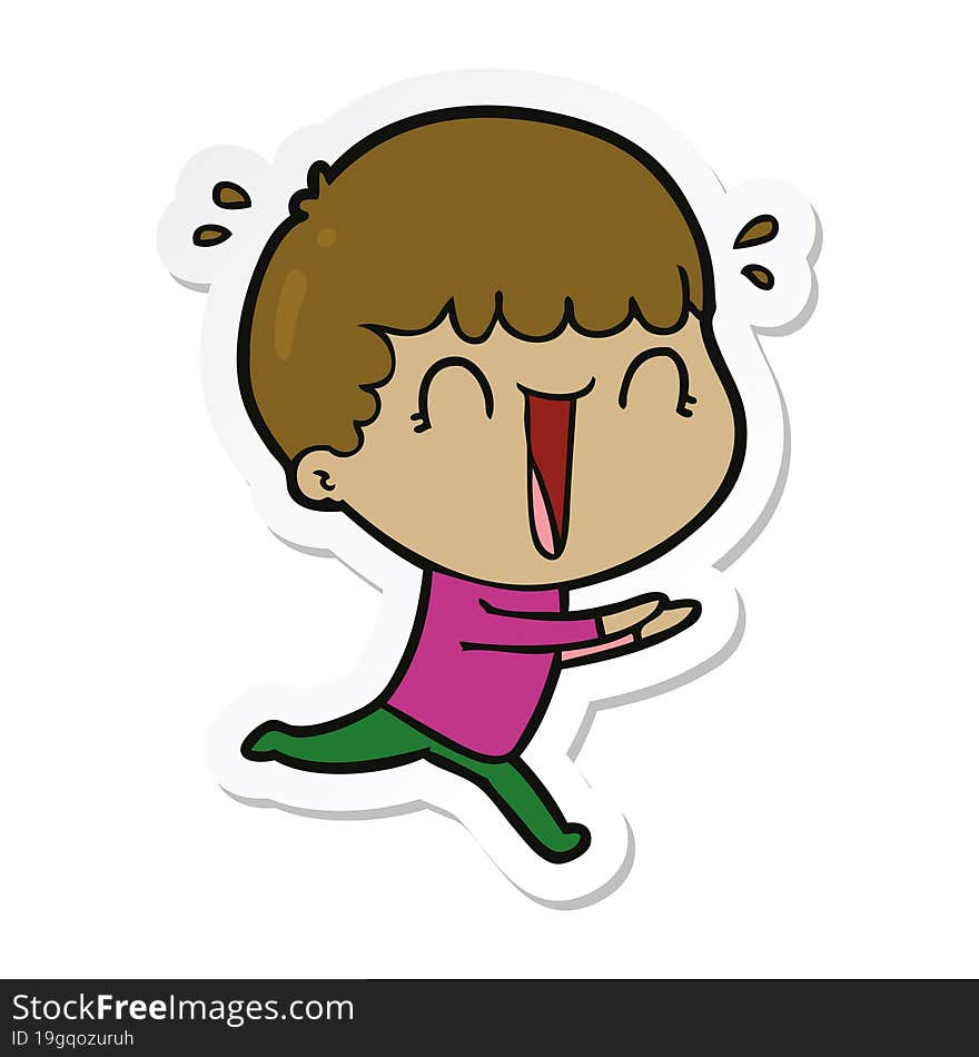 Sticker Of A Laughing Cartoon Man Running