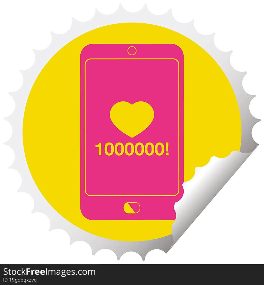 Mobile Phone Showing 1000000 Likes Circular Peeling Sticker