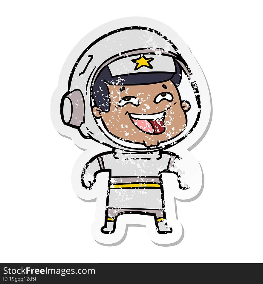 Distressed Sticker Of A Cartoon Laughing Astronaut