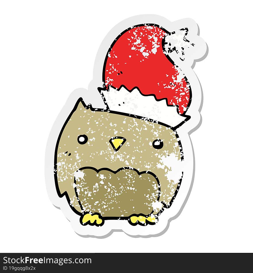 Distressed Sticker Of A Cute Christmas Owl