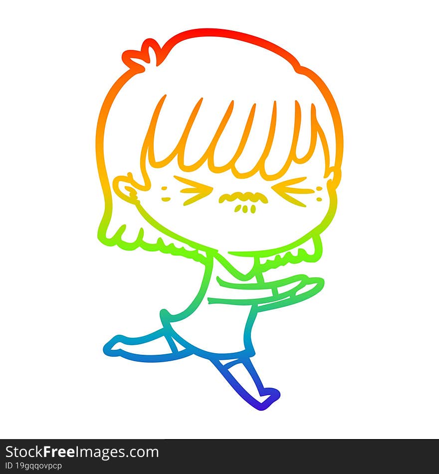 rainbow gradient line drawing annoyed cartoon girl