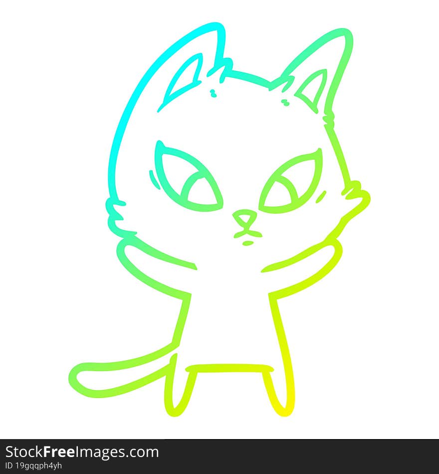 cold gradient line drawing of a confused cartoon cat