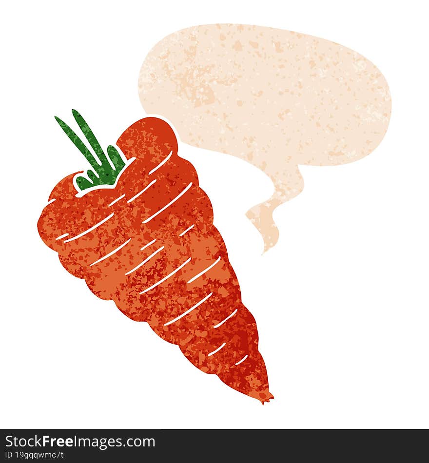 Cartoon Carrot And Speech Bubble In Retro Textured Style