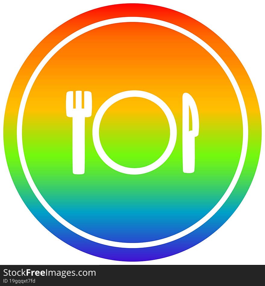 knife fork and plate circular in rainbow spectrum