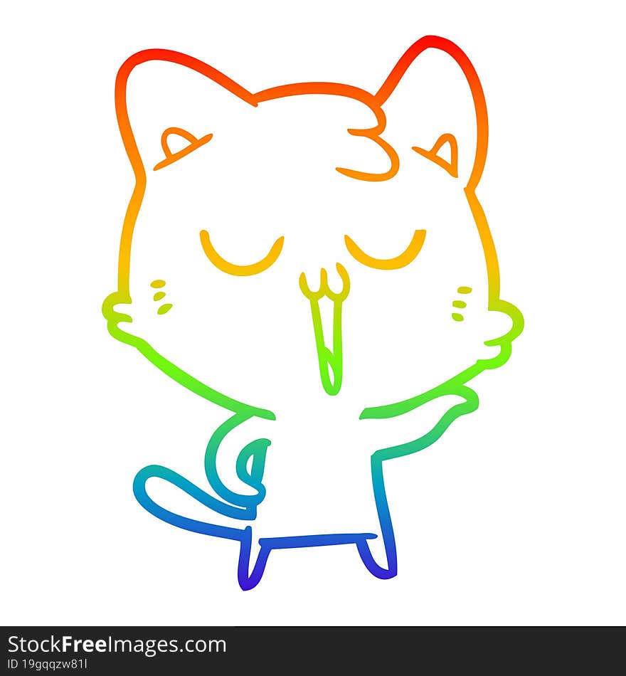 rainbow gradient line drawing cartoon cat singing