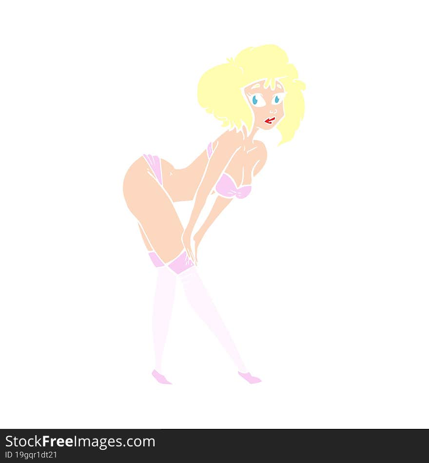 flat color illustration of a cartoon pin up girl