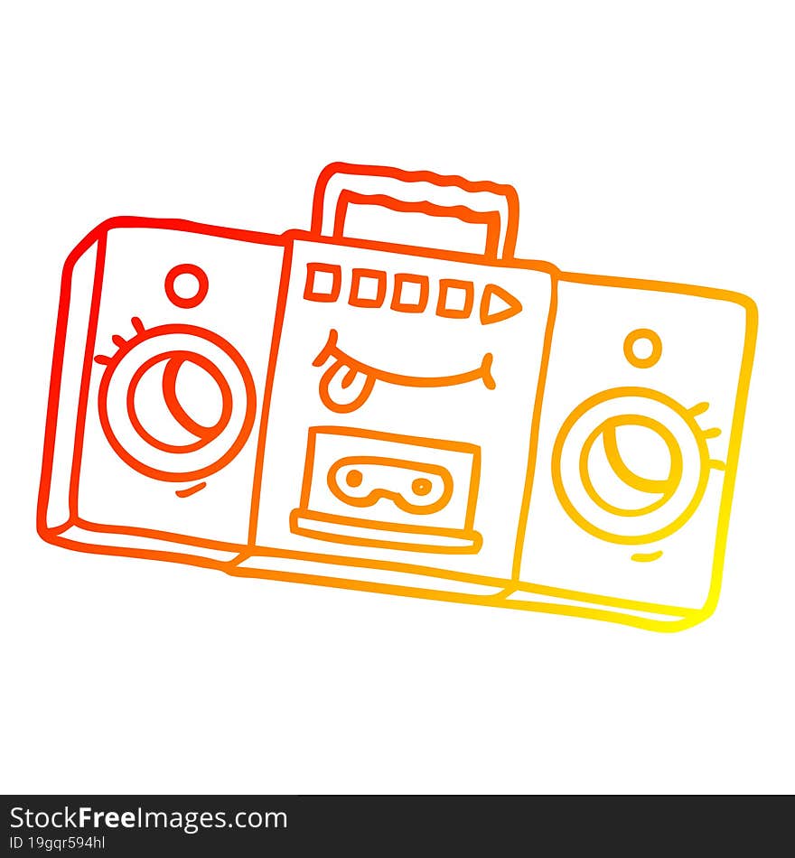 warm gradient line drawing of a cartoon retro cassette tape player