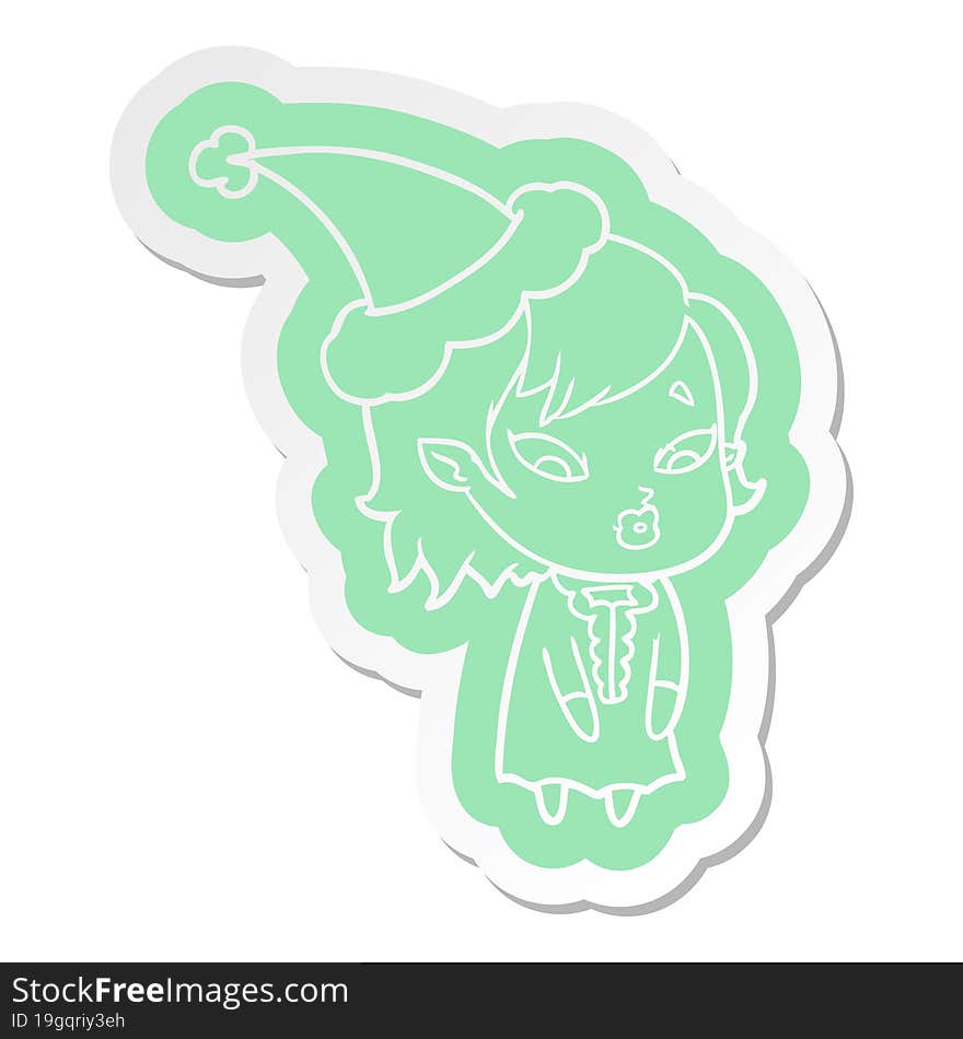 cute cartoon  sticker of a vampire girl wearing santa hat