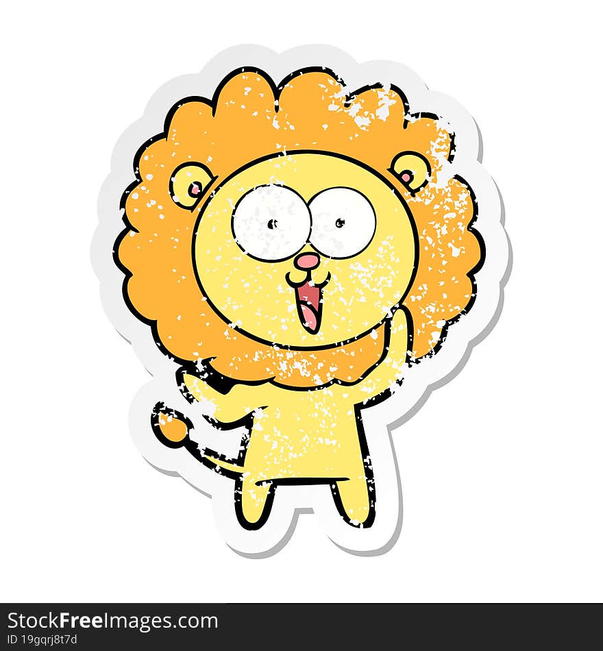 Distressed Sticker Of A Happy Cartoon Lion