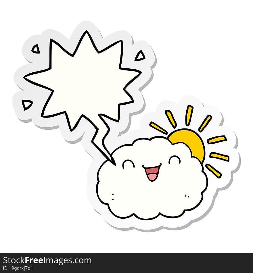 Happy Cartoon Cloud And Speech Bubble Sticker