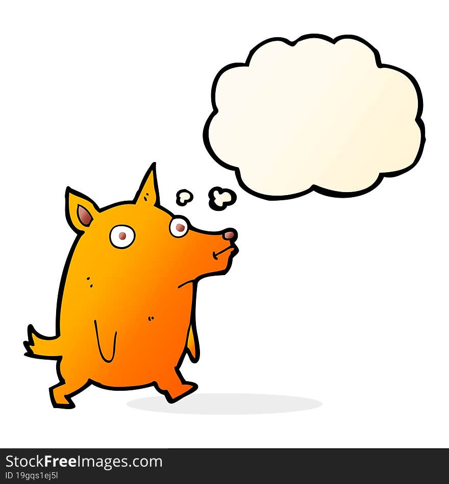 cartoon funny little dog with thought bubble