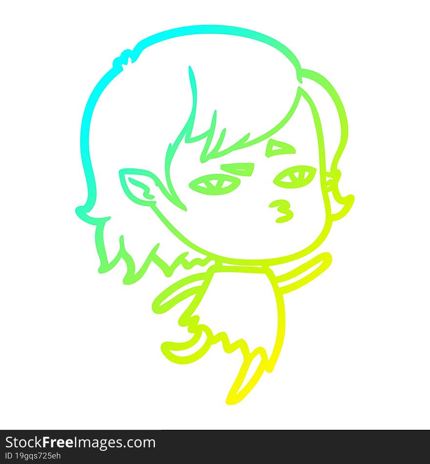 cold gradient line drawing cartoon vampire girl