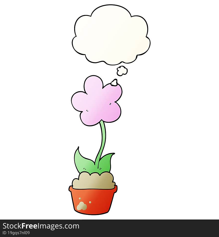 cute cartoon flower and thought bubble in smooth gradient style