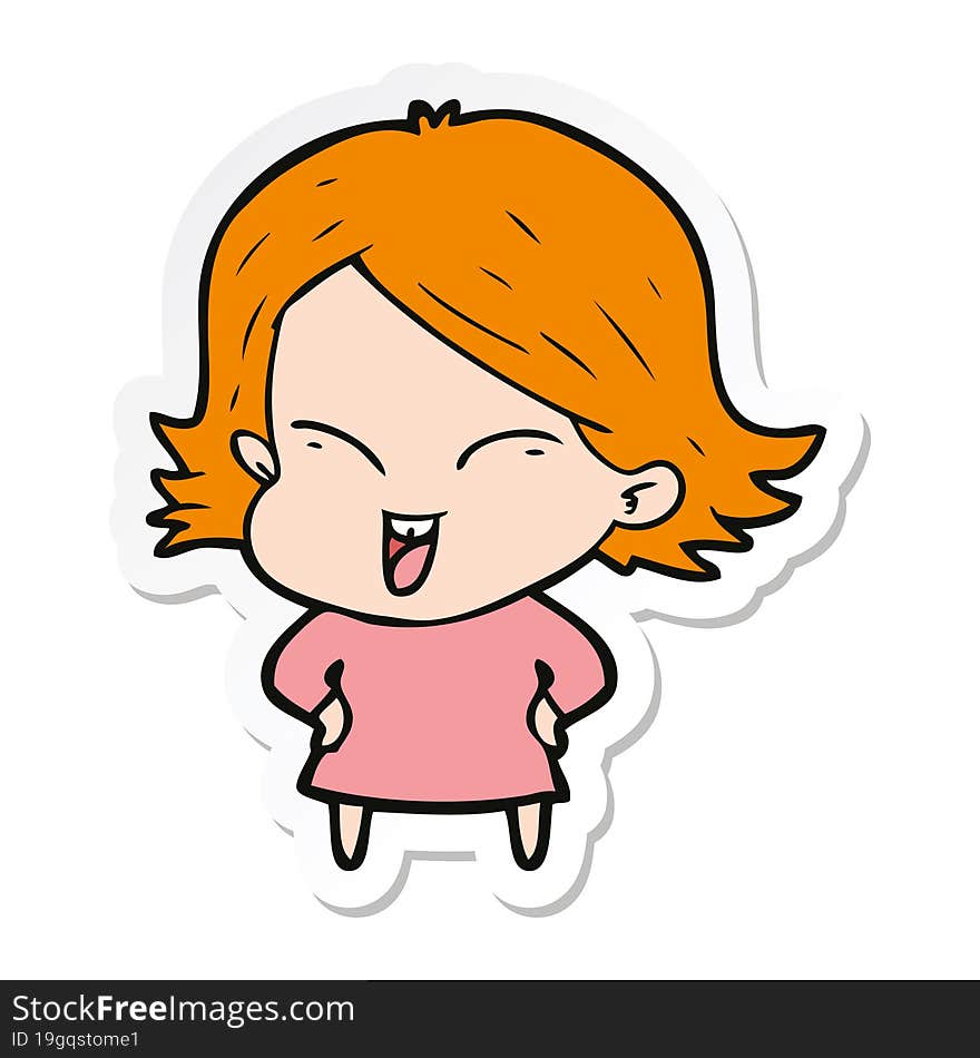 sticker of a happy cartoon girl