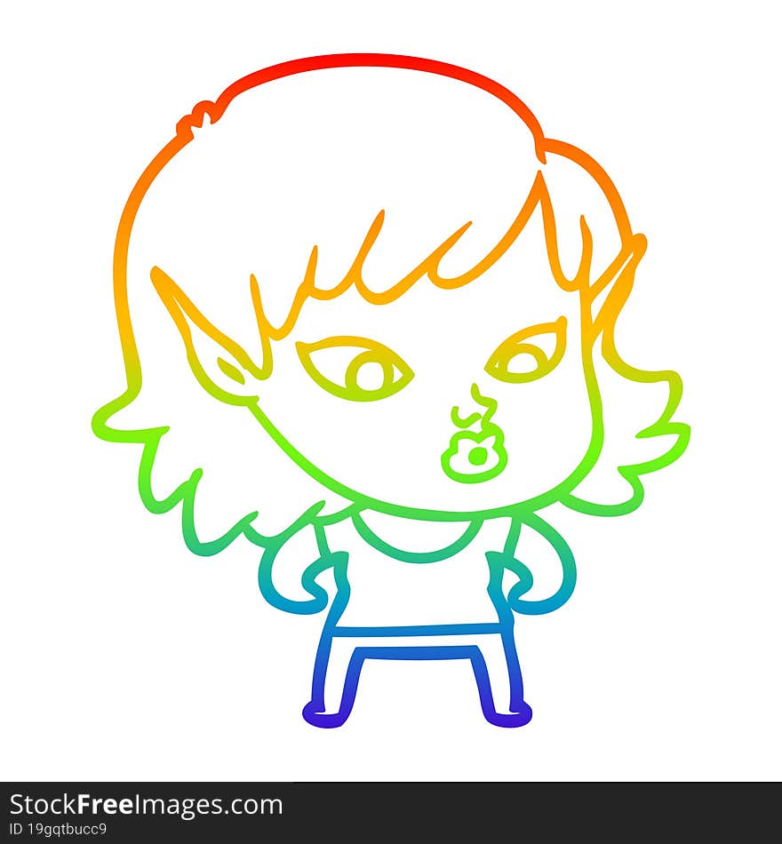 rainbow gradient line drawing pretty cartoon elf girl