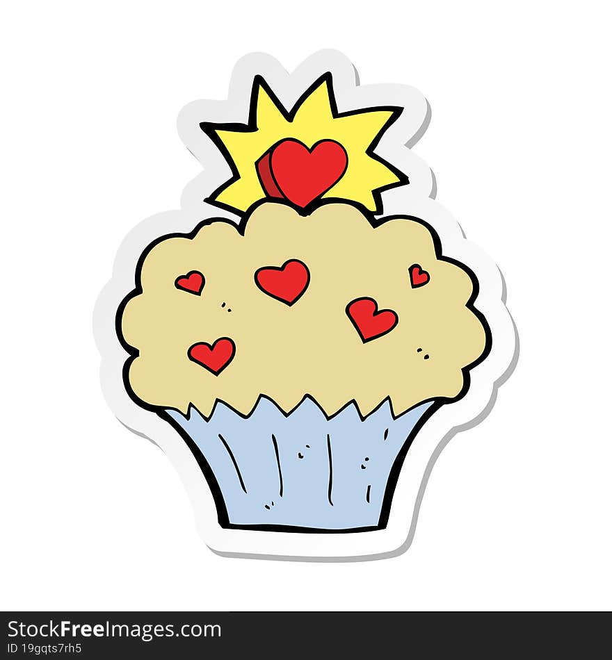 sticker of a cartoon love heart cupcake