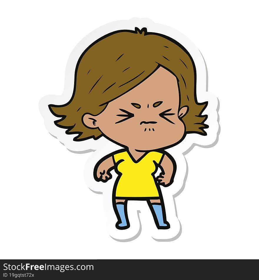 sticker of a cartoon angry woman