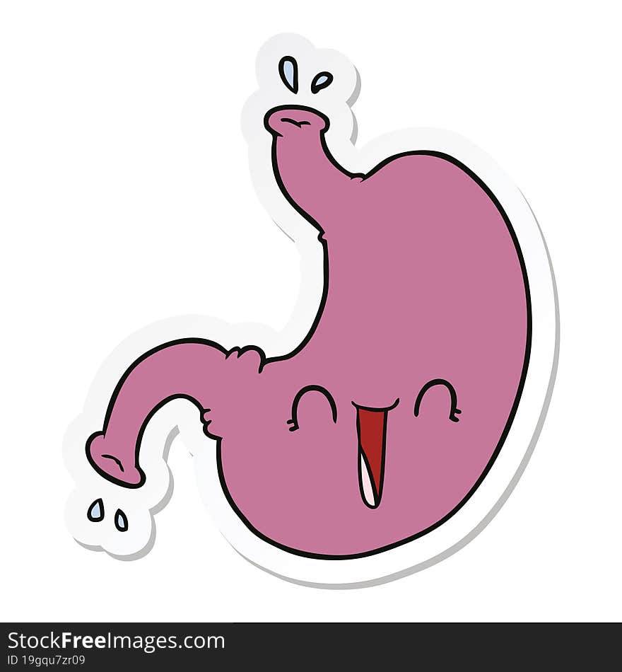 sticker of a cartoon happy stomach