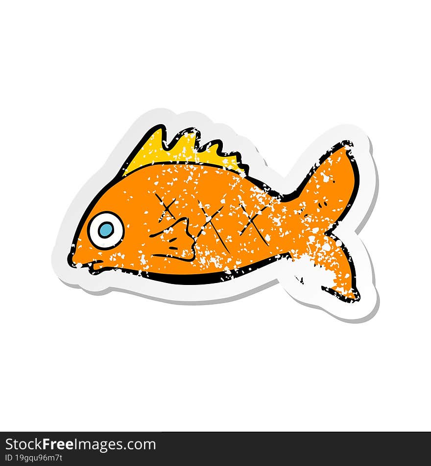 retro distressed sticker of a cartoon fish