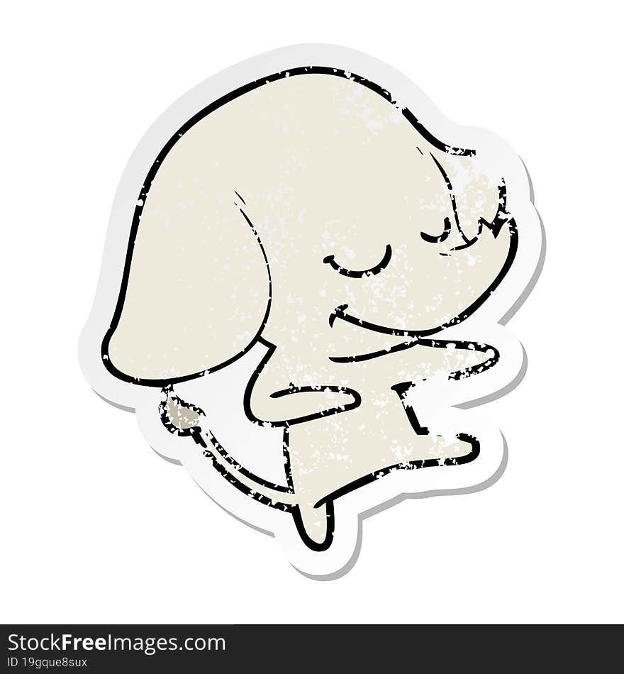 Distressed Sticker Of A Cartoon Smiling Elephant