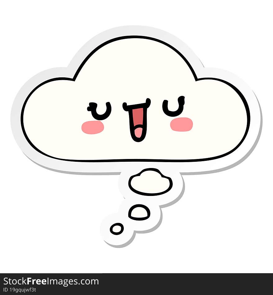 happy cartoon face with thought bubble as a printed sticker