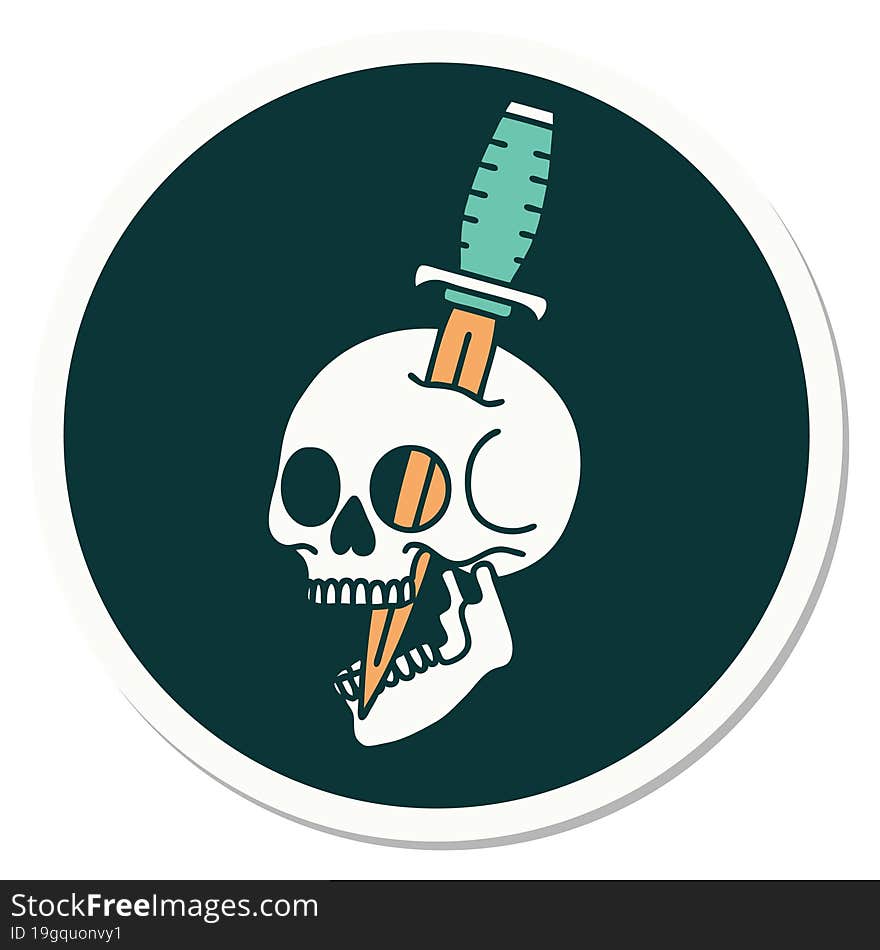 Tattoo Style Sticker Of A Skull And Dagger