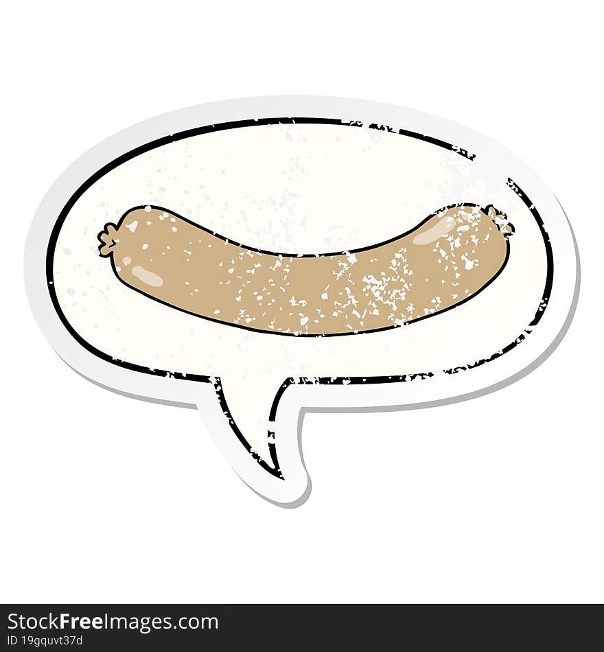 cartoon sausage and speech bubble distressed sticker