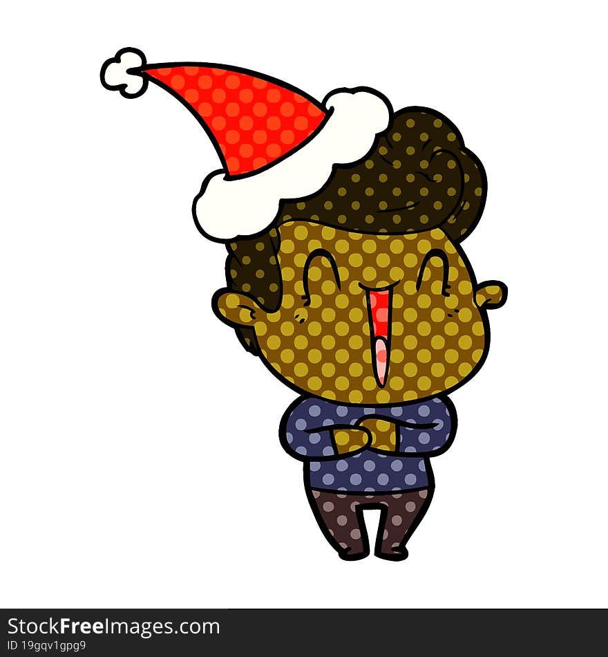 excited man comic book style illustration of a wearing santa hat