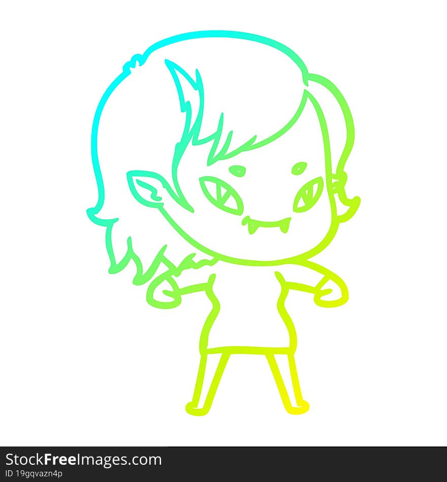 cold gradient line drawing cartoon friendly vampire girl