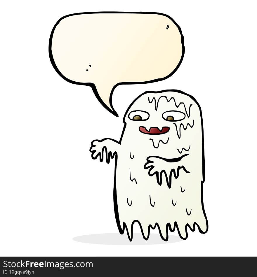 cartoon gross slime ghost with speech bubble