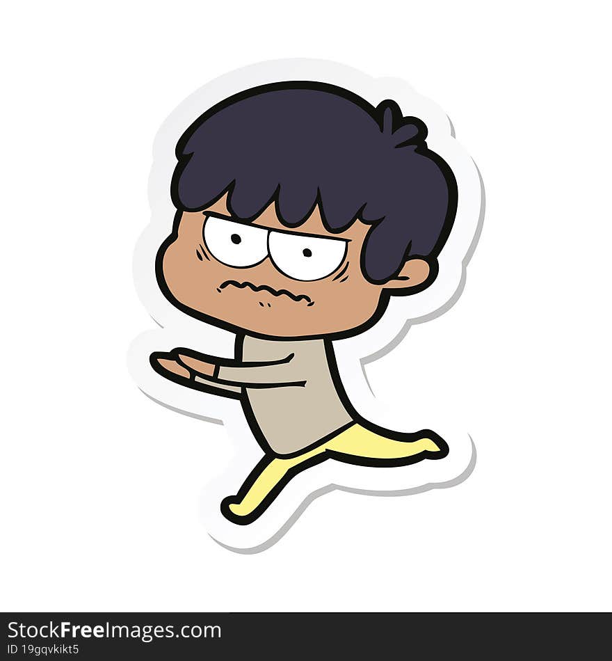 sticker of a annoyed cartoon boy