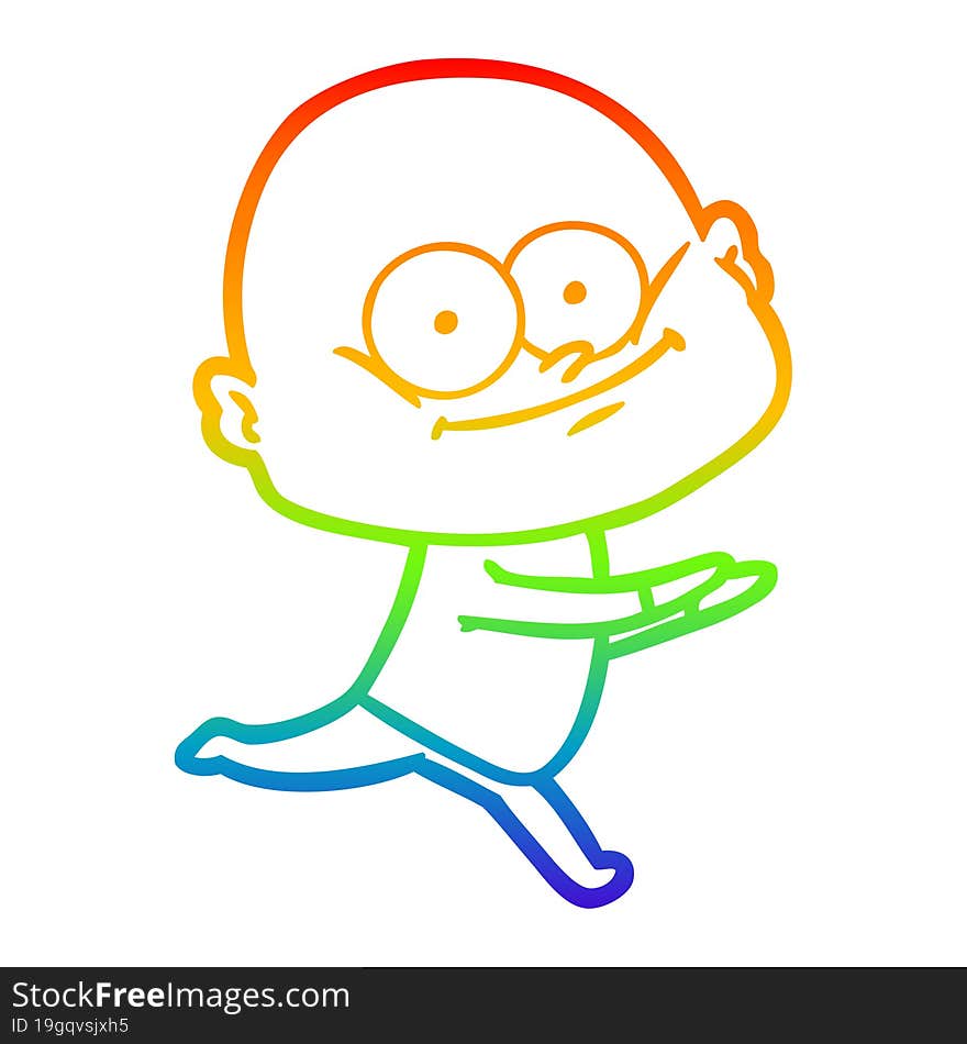 rainbow gradient line drawing of a cartoon bald man staring