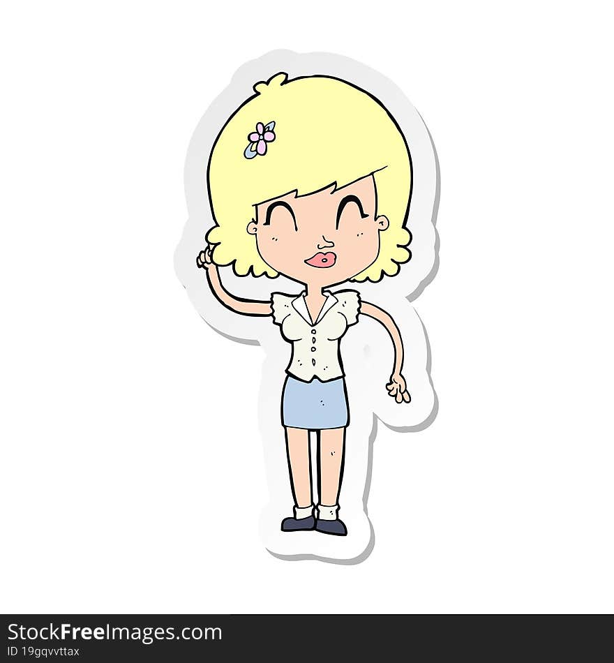 sticker of a cartoon pretty woman with idea