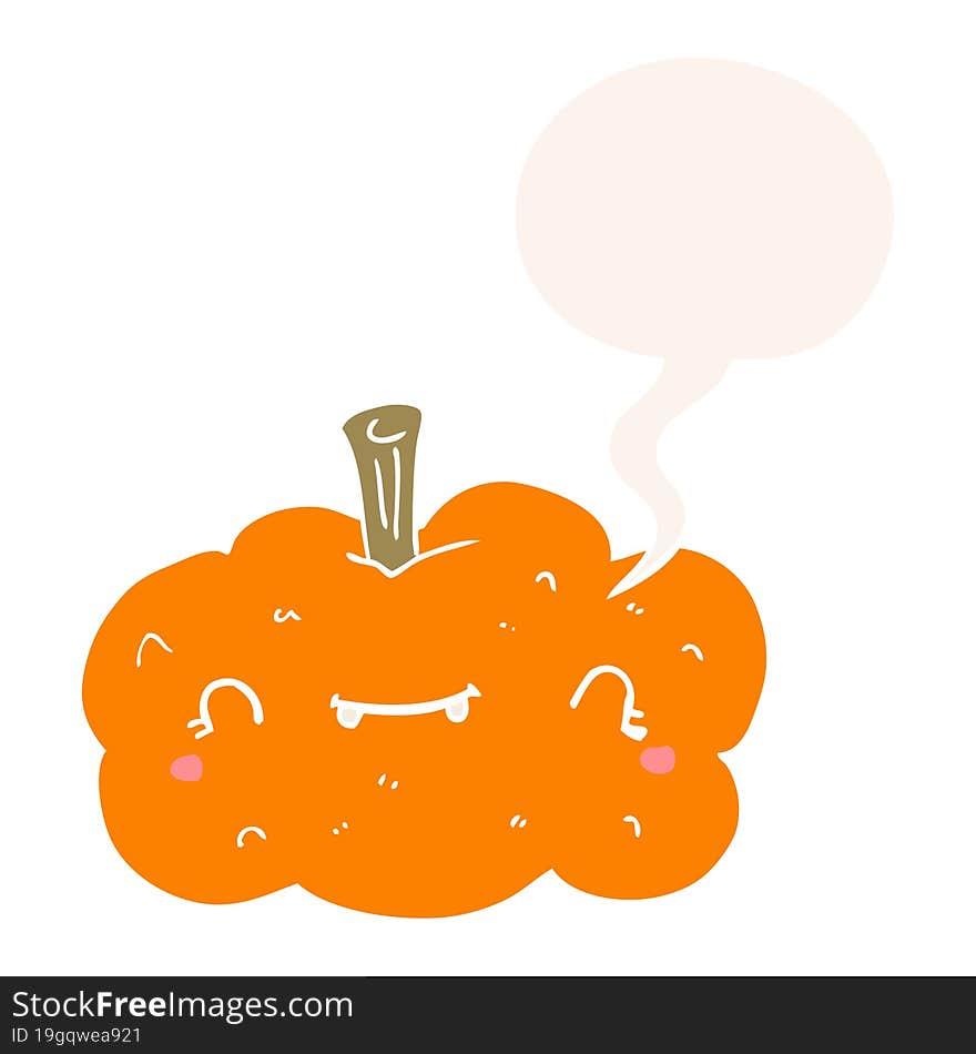 cartoon pumpkin and speech bubble in retro style