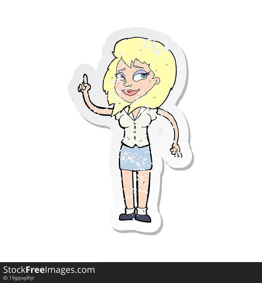 Retro Distressed Sticker Of A Cartoon Pretty Woman With Idea