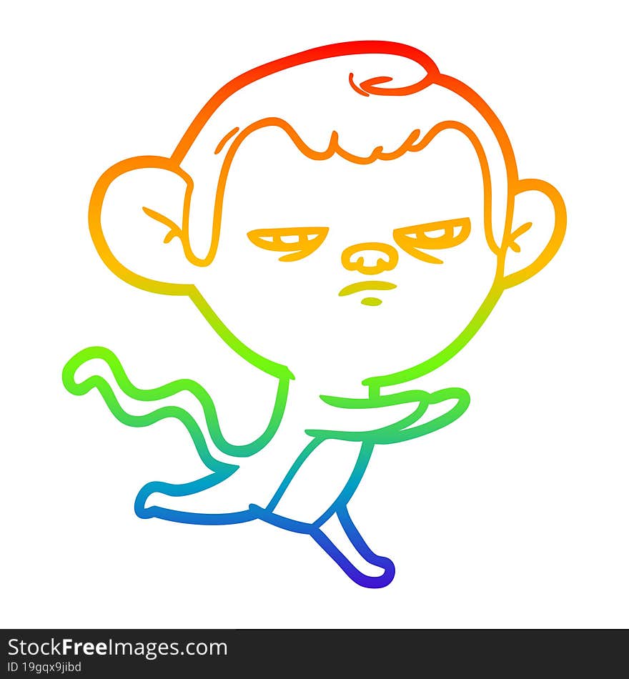 rainbow gradient line drawing of a cartoon monkey