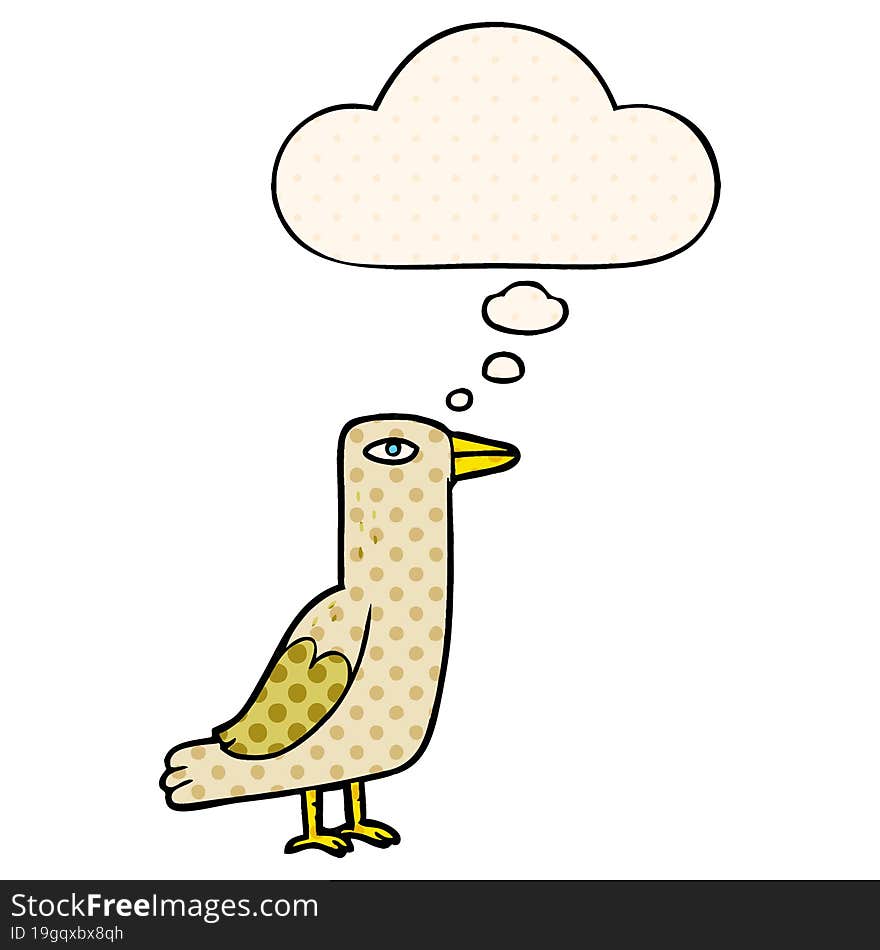 cartoon bird with thought bubble in comic book style