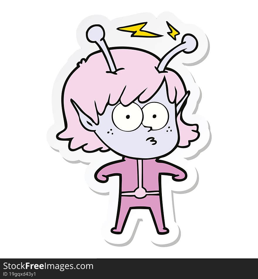 sticker of a cartoon alien girl