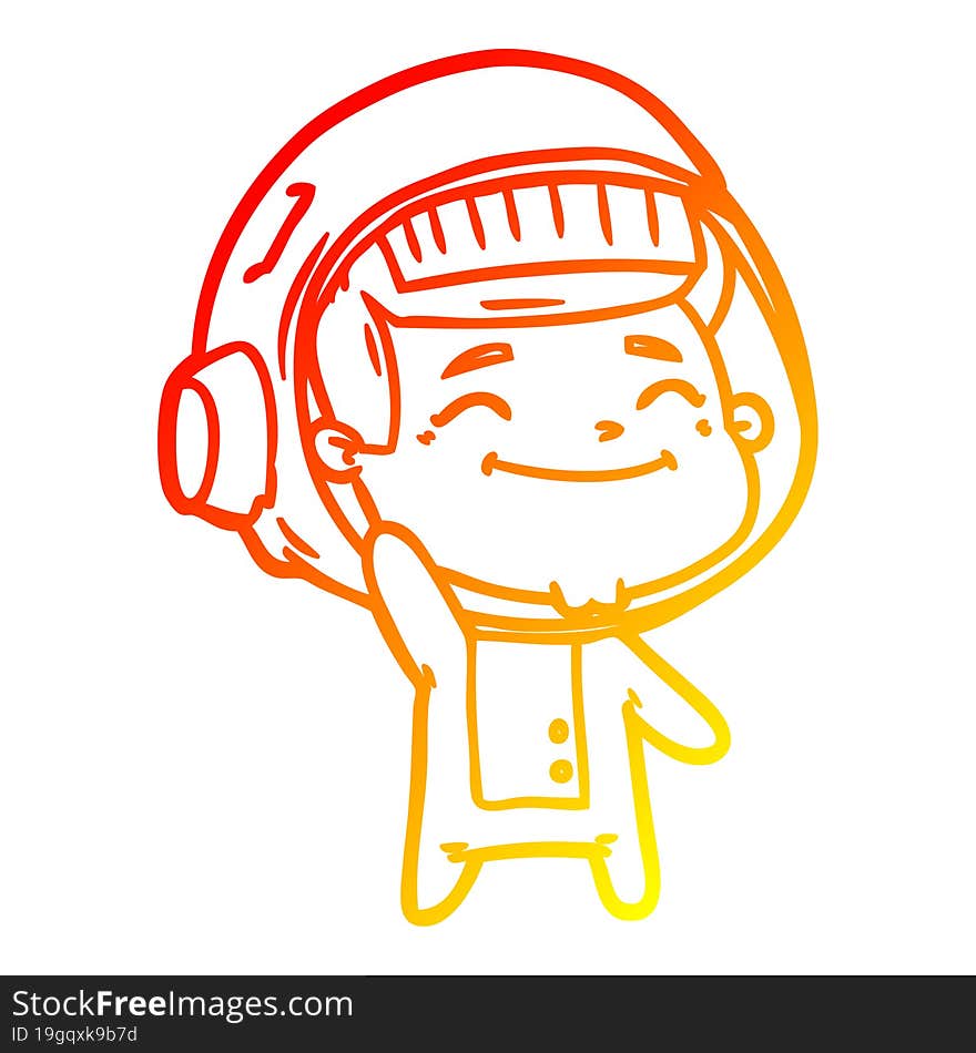 warm gradient line drawing of a happy cartoon astronaut