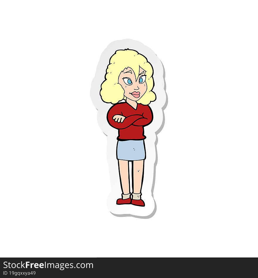 sticker of a cartoon woman with crossed arms