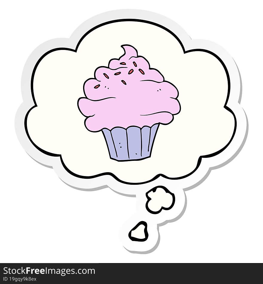 cartoon cupcake with thought bubble as a printed sticker