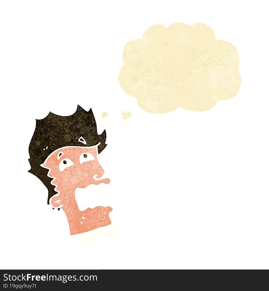 cartoon frightened man with thought bubble