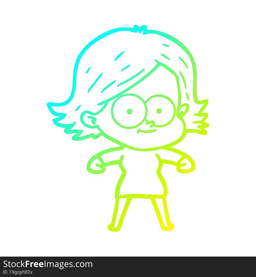 cold gradient line drawing happy cartoon girl