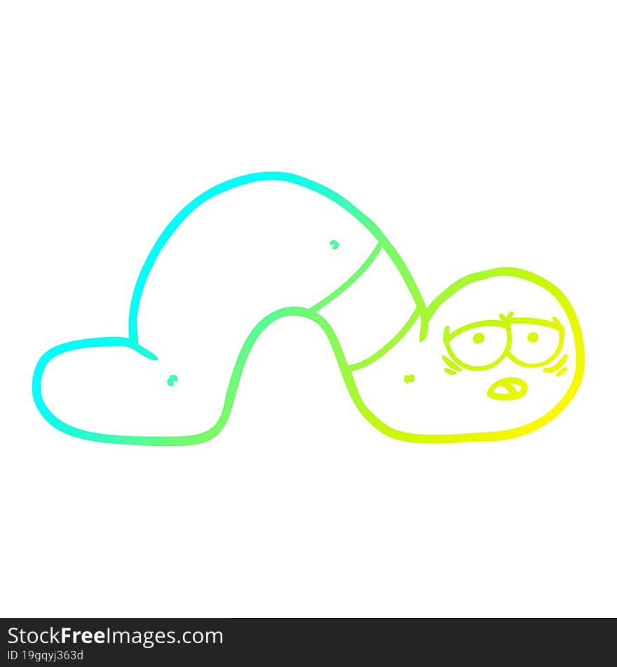 cold gradient line drawing of a cartoon tired worm