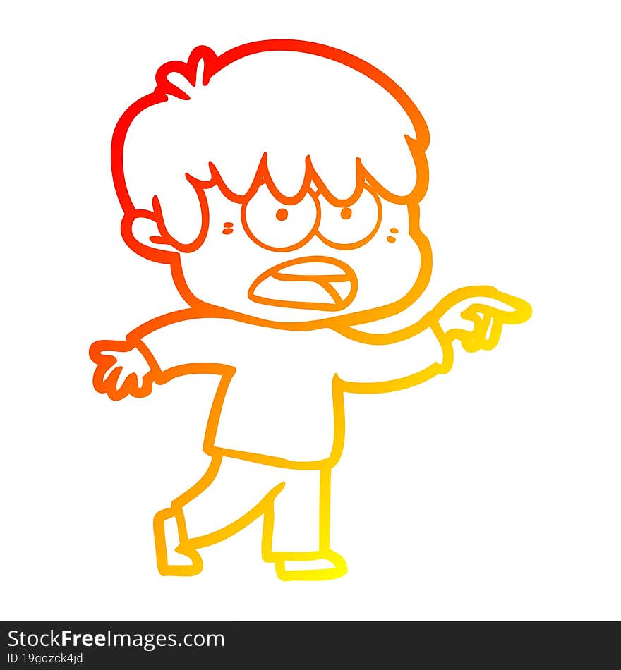 warm gradient line drawing worried cartoon boy