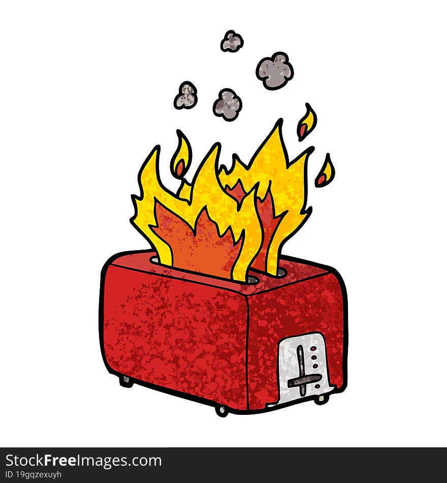 cartoon burning toaster. cartoon burning toaster