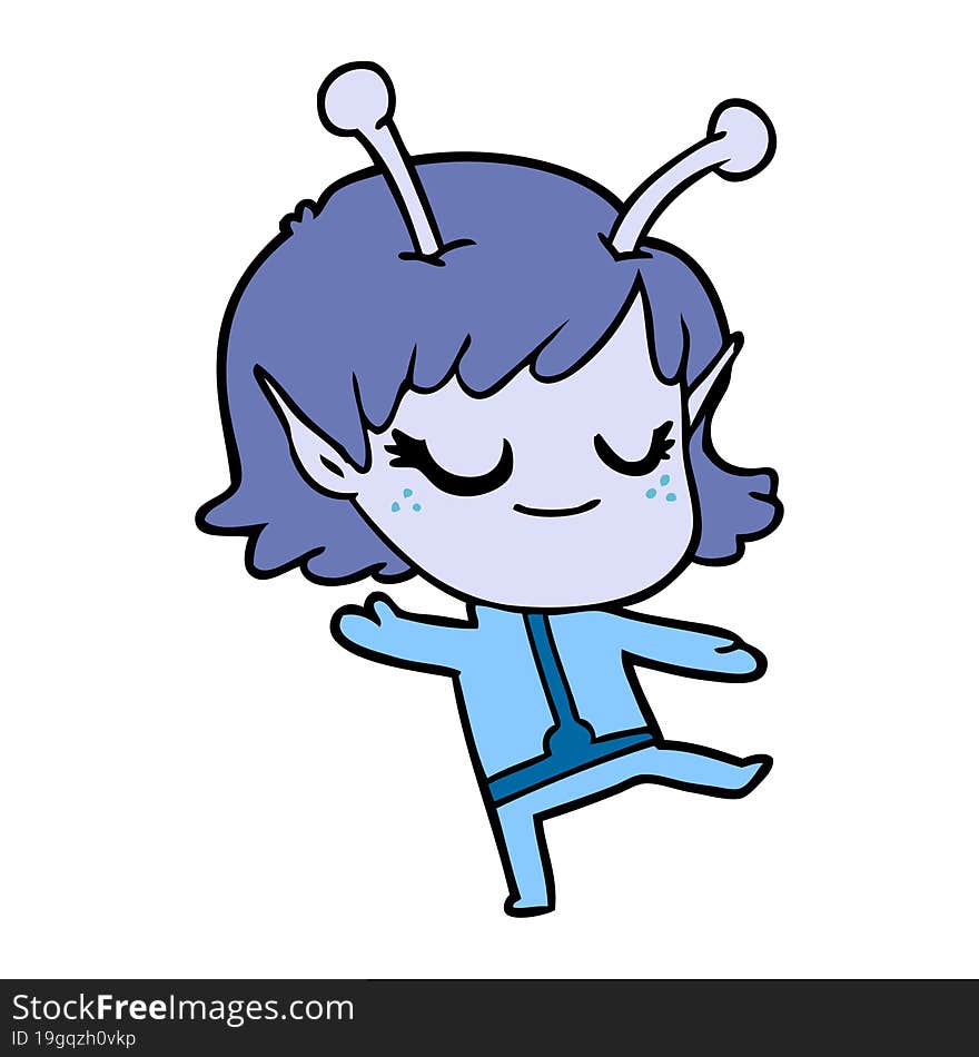 smiling alien girl cartoon. smiling alien girl cartoon