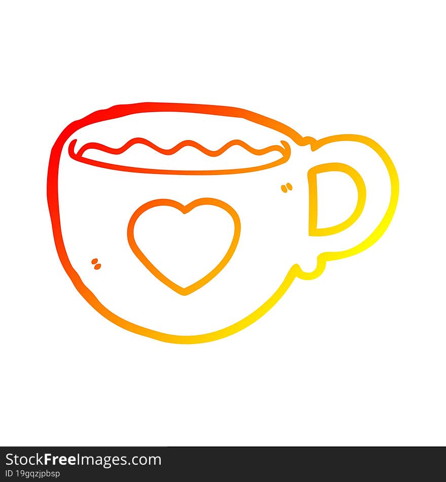 warm gradient line drawing I love coffee cartoon cup