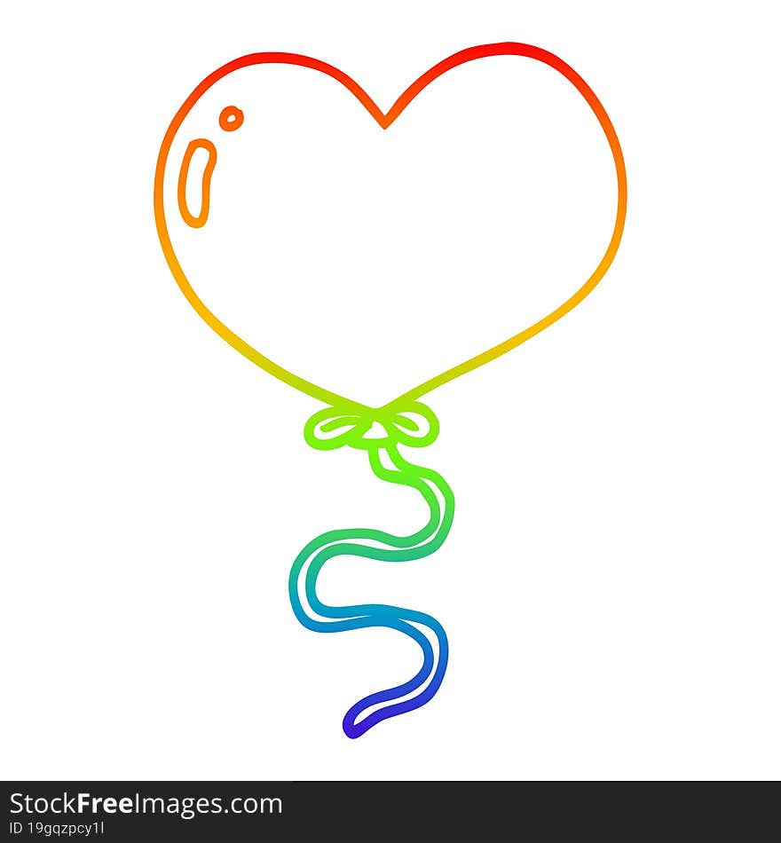 rainbow gradient line drawing of a cartoon love heart balloon